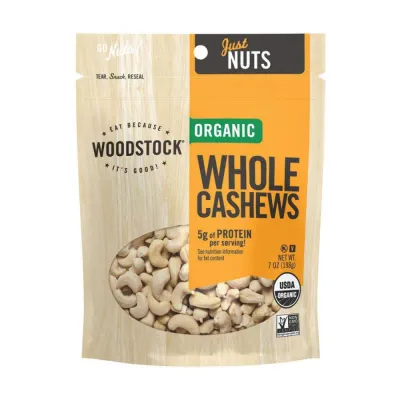 Woodstock Organic Whole Cashews, Unsalted - 7 oz, Case of 8