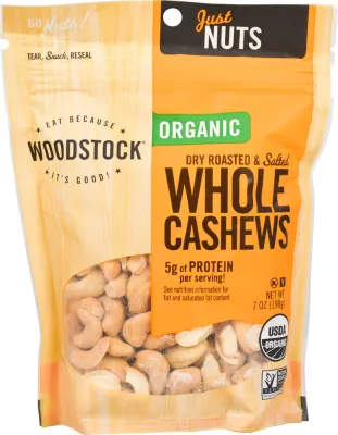 Woodstock Organic Dry Roasted and Salted Whole Cashews - 7 oz
