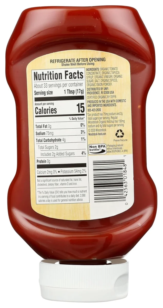 Woodstock Organic Tomato Ketchup, 50% Less Sugar & Sodium - 19.5 oz
