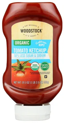 Woodstock Organic Ketchup, 50% Less Sugar & Sodium - 19.5 oz