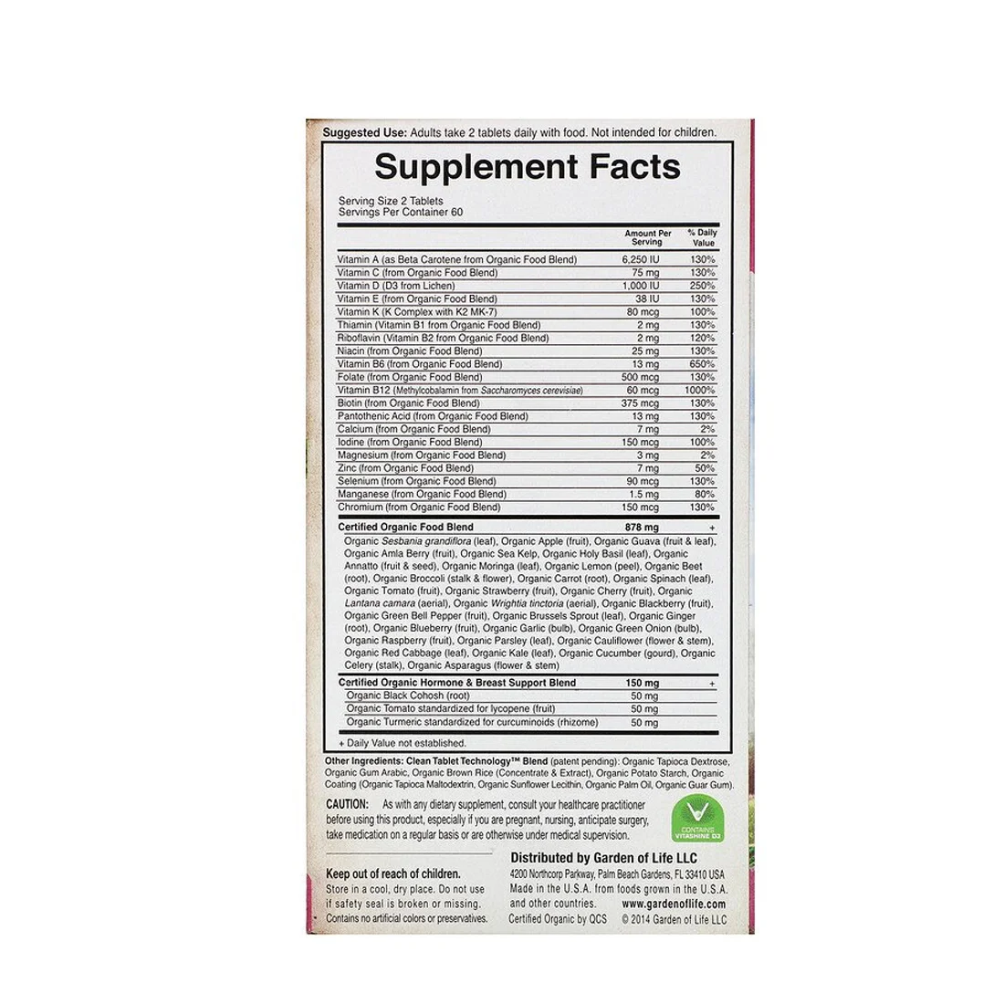 Garden of Life Organics Women's Multi 40 Plus - 120 Vegan Tablets