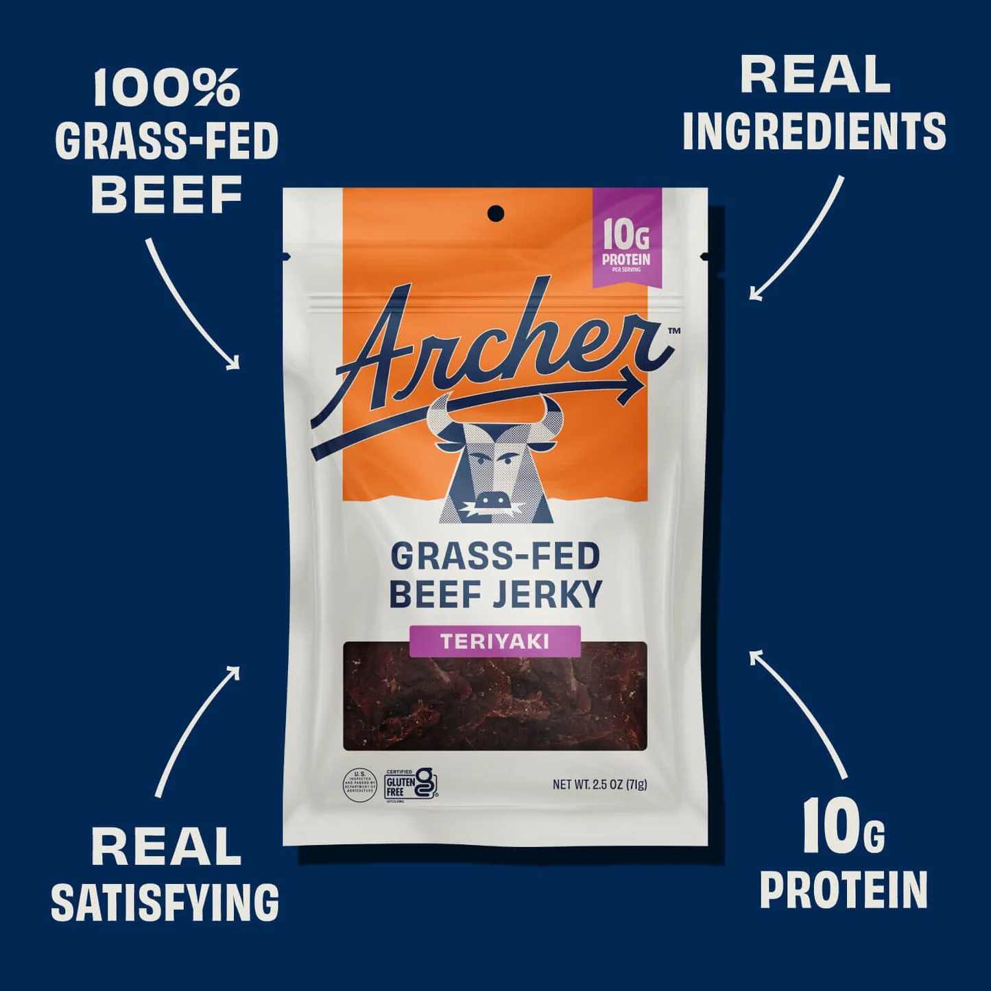 Country Archer Grass-Fed Beef Jerky, Teriyaki - 2.5 oz