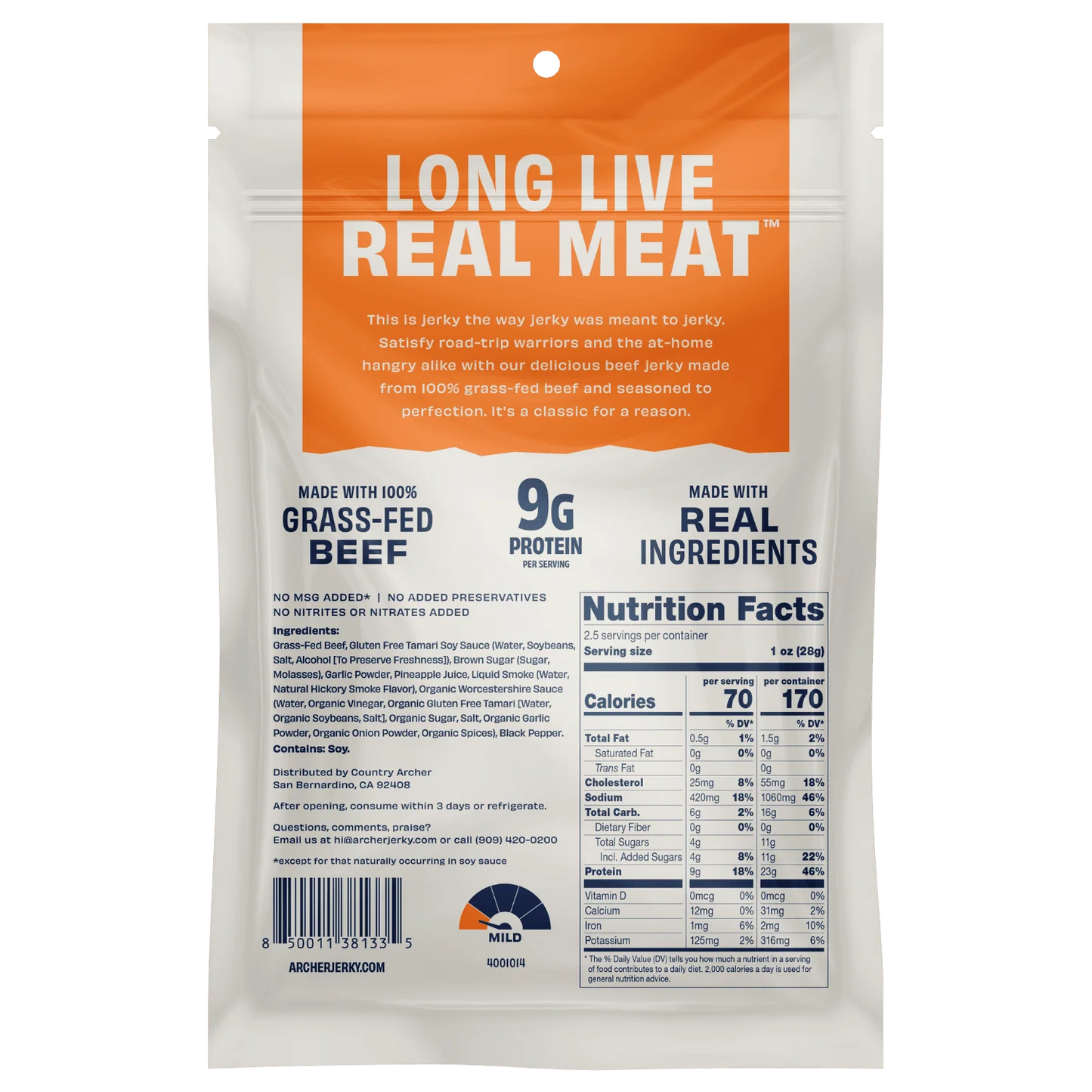 Country Archer Grass-Fed Beef Jerky, Original - 2.5 oz