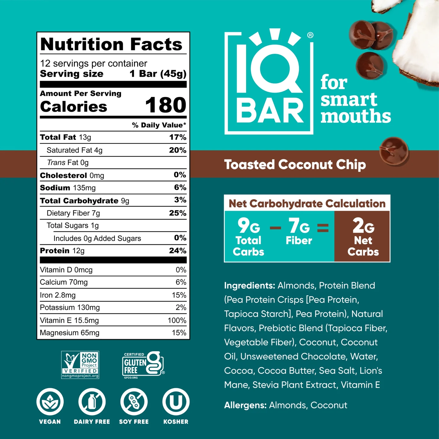 IQBAR Toasted Coconut Chip Protein Bar 