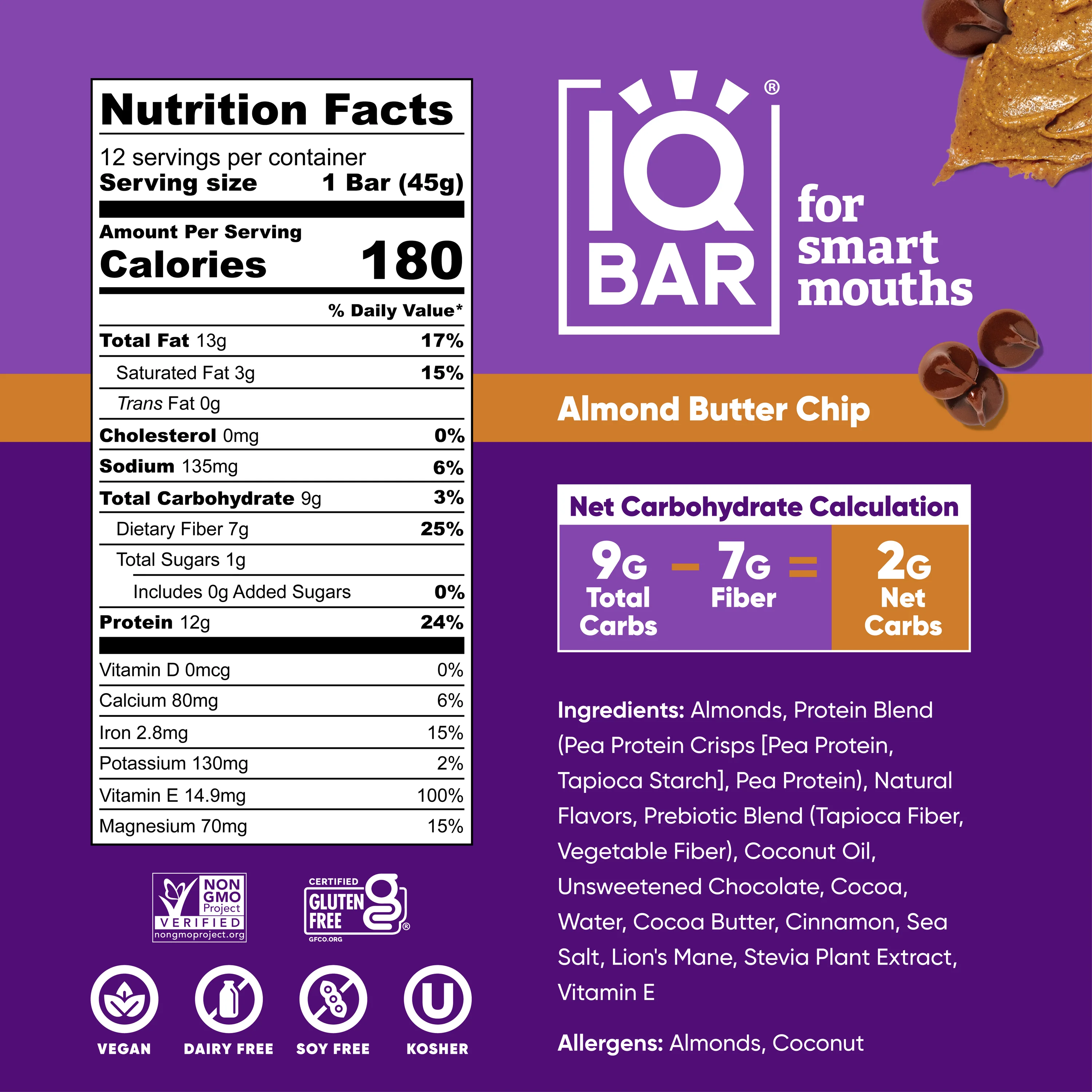 IQBAR Almond Butter Chip Protein Bar 