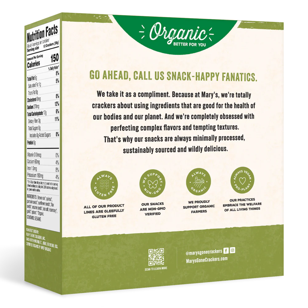Mary's Gone Crackers Crackers Super Seed Rosemary Organic