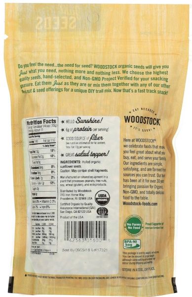 Woodstock Foods Organic Hulled And Unsalted Sunflower Seeds, 12 oz