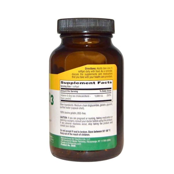 Country Life Vitamin D3 - 1000 IU - 200 Softgels