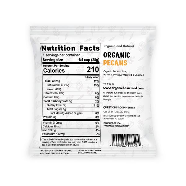 Organic Pecans, Raw, Halves & Pieces | Non-GMO | Vegan | Gluten-Free - 1 oz