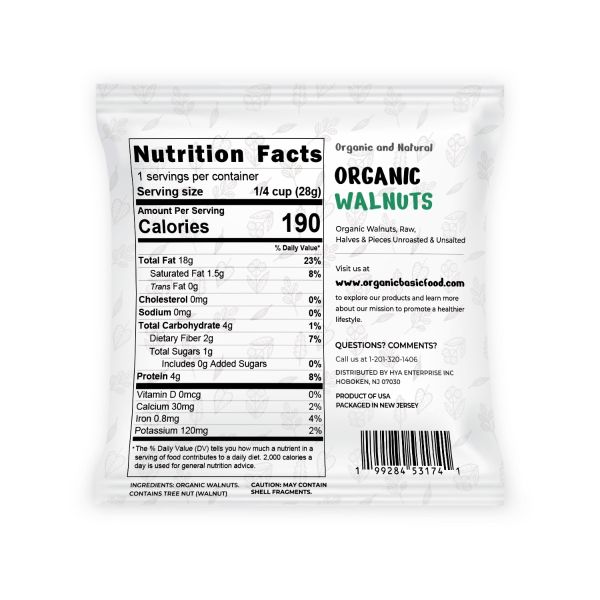 Organic Walnuts, Raw Halves & Pieces, Unroasted & Unsalted | Non-GMO | Vegan | Gluten-Free - 1 oz