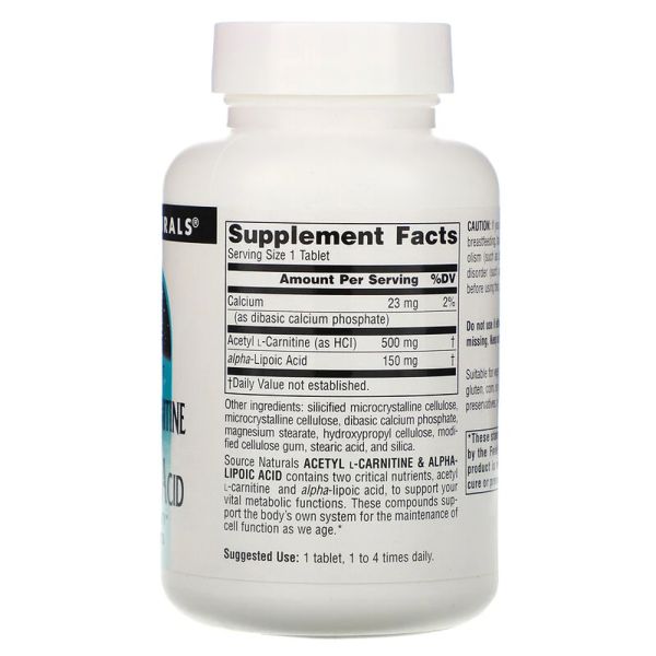 Source Naturals Acetyl L-Carnitine & Alpha-Lipoic Acid - 650 mg - 60 Tablets