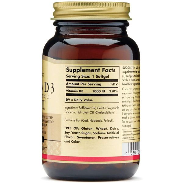 Solgar Vitamin D3 Cholecalciferol - 25 mcg (1000 IU) - 100 Softgels