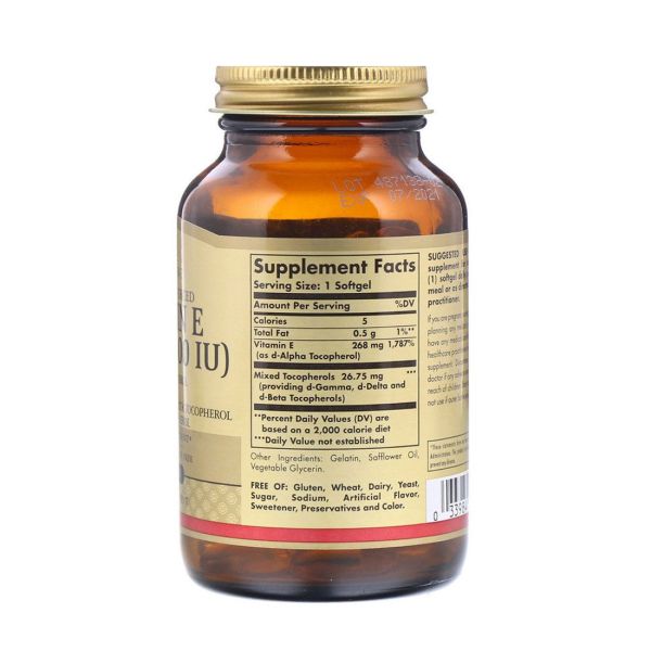 Solgar Vitamin E D-Alpha Tocopherol plus D-Beta, D-Delta and D-Gamma Tocopherols - 268 mg - 100 Softgels