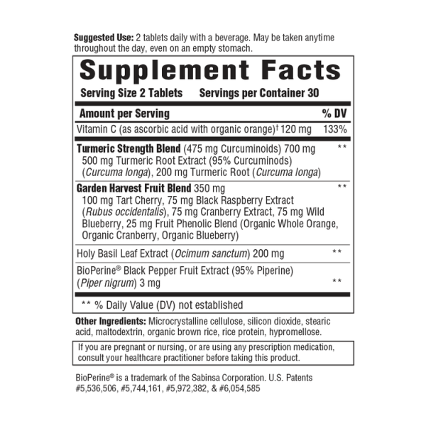 MegaFood Turmeric Curcumin Extra Strength Whole Body with Black Pepper - 60 Tablets