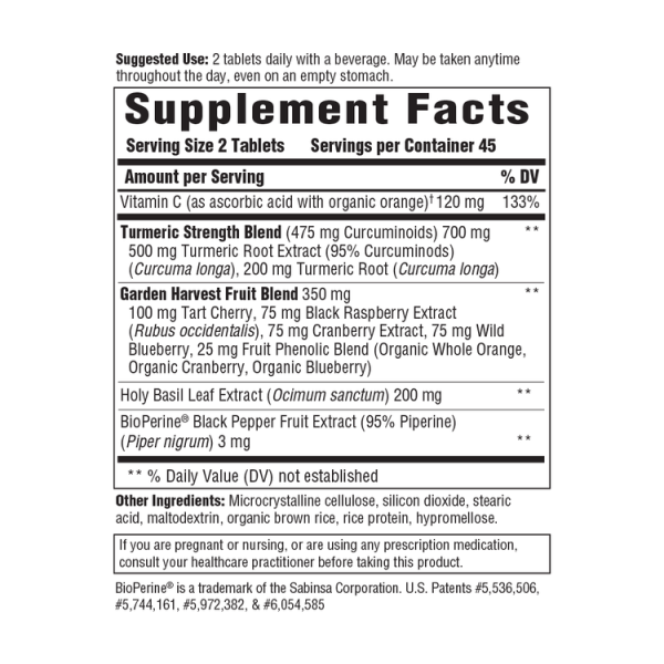 MegaFood Turmeric Curcumin Extra Strength Whole Body with Black Pepper - 90 Tablets