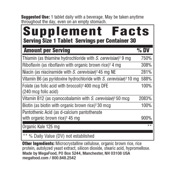 MegaFood Balanced B Complex with Vitamin B12, Vitamin B6 and Folate - 30 Tablets