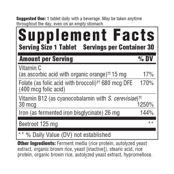 MegaFood Blood Builder Iron Supplement with Vitamin C - 30 Tablets