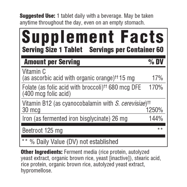 MegaFood Blood Builder Iron Supplement with Vitamin C - 60 Tablets