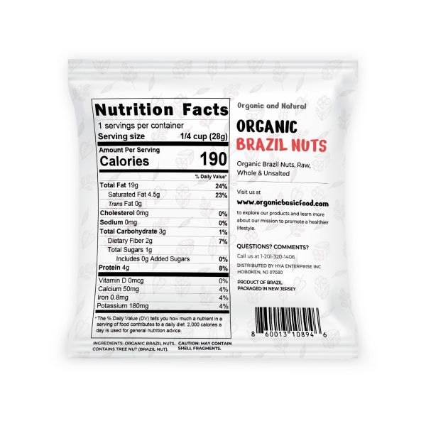 Organic Brazil Nuts, Raw, Whole | Non-GMO | Vegan | Gluten-Free - 1 oz