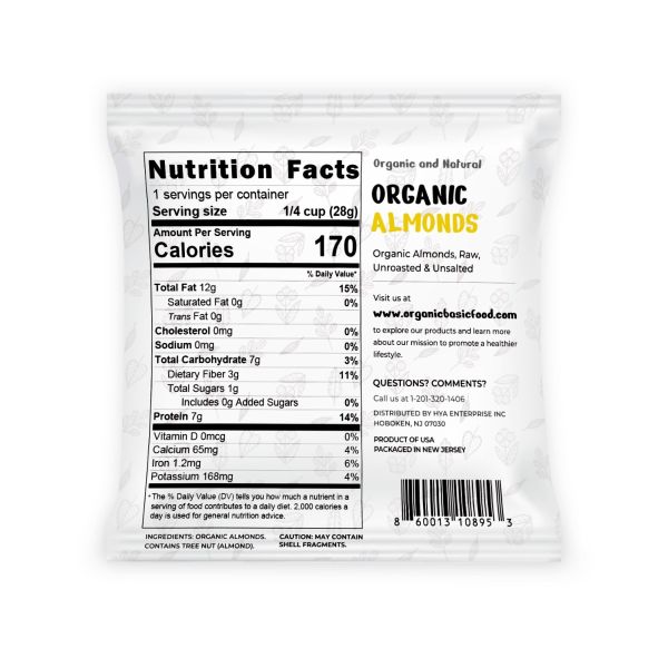 Organic Almonds, Raw, Unroasted & Unsalted | Non-GMO | Vegan | Gluten-Free - 1 oz