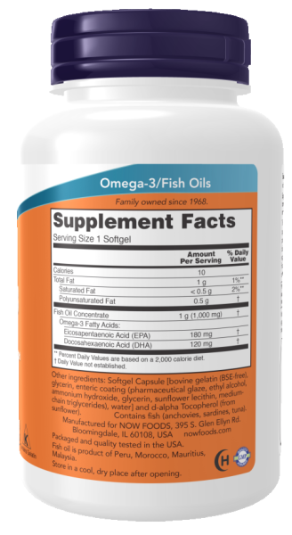 送料無料! 【 EPA 180mg / DHA 120mg 】 NOW社 オメガ3 200錠 × 3個 : 魚油 omega-3 フィッシュオイル 送料無料! 数量限定特価!  EPA 180mg ⁄ DHA 120mg  NOW社 オメガ3