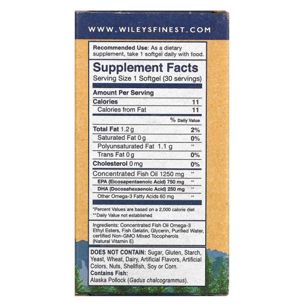 Wiley's Finest Wild Alaskan Fish Oil Peak EPA - 1250 mg - 30 Fish Softgels