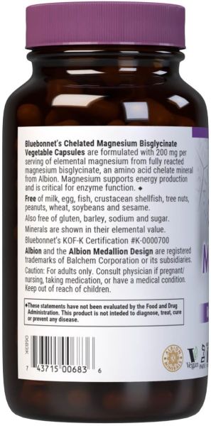 Bluebonnet Nutrition Chelated Magnesium - 200 mg - 120 Vegetable Capsules