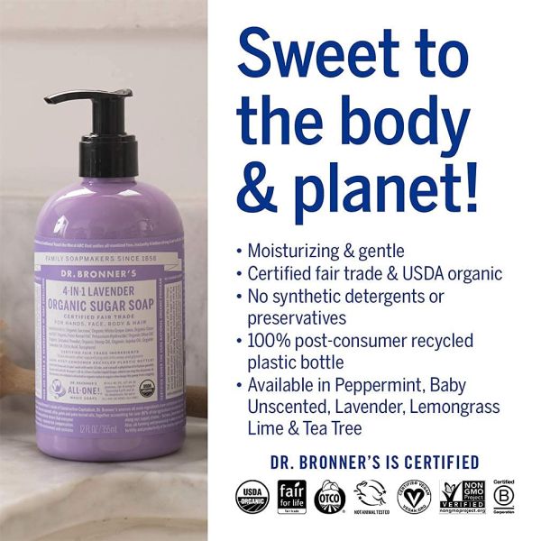 Dr. Bronner's Organic 4-in-1 Pump Soap Sugar Lavender - 24 fl oz