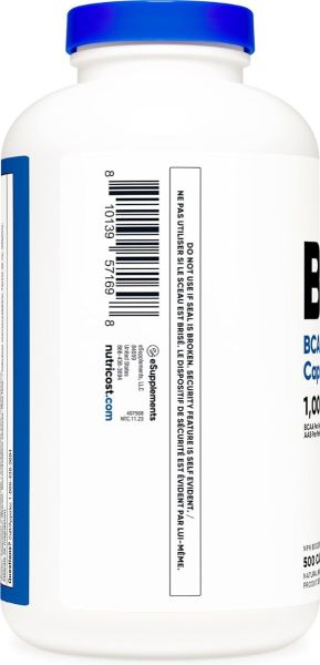Nutricost, BCAA Supplement (1000mg) 500 Capsules - 2:1:1 Branched Chain Amino Acids