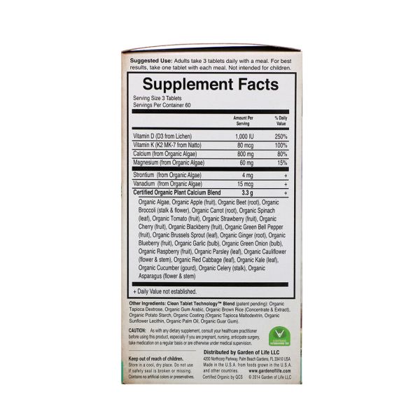 Garden of Life Organics Plant Calcium - 180 Vegan Tablets