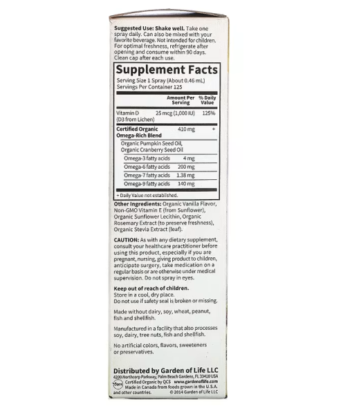 Garden of Life Organics Vegan D3 Organic Spray Vanilla - 1000 IU (25 mcg) - 2 fl oz