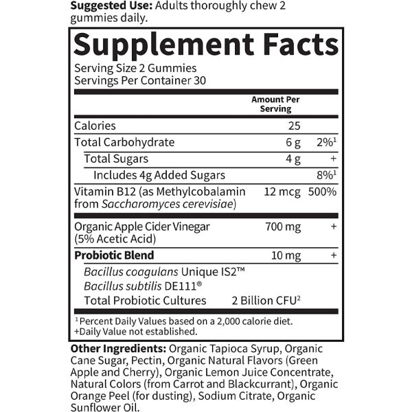 Garden of Life Organics Apple Cider Vinegar Probiotic - 2 billion CFU - 60 Vegan Gummies