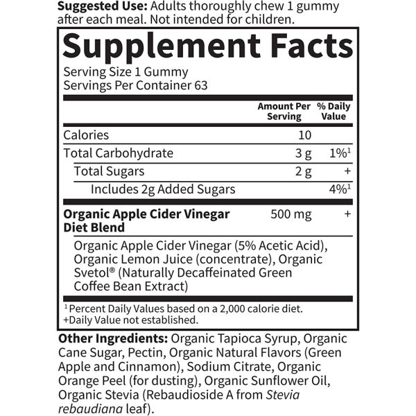 Garden Of Life Apple Cider Vinegar Diet 60 Vegan Gummies