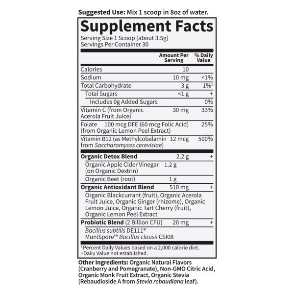 Garden of Life Organic Beets Detox With Apple Cider Vinegar Cranberry Pomegranate - 30 Servings