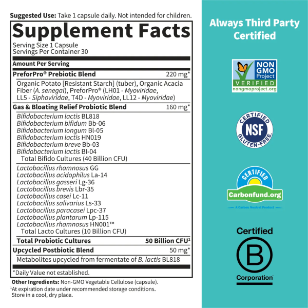 Garden of Life Dr. Formulated Probiotic Gas and Bloating - 50 billion - 30 Vegetarian Capsules