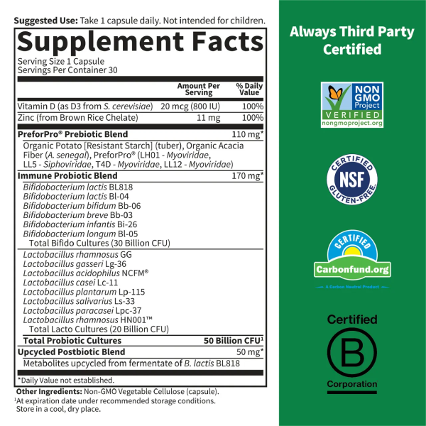 Garden of Life Dr. Formulated Probiotics Immune Pre + Pro + Postbiotics - 50 billion - 30 Vegetarian Capsules