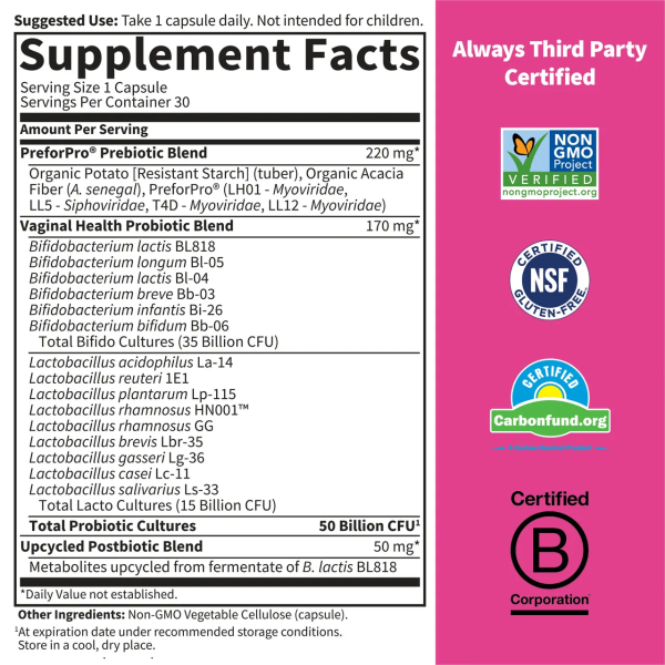 Garden of Life Dr. Formulated Probiotics Women's pH Pre + Pro + Postbiotics - 50 billion - 30 Vegetarian Capsules