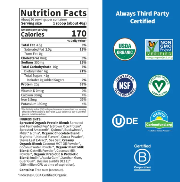 Garden of Life Organic Creamy Protein with Oatmilk Powder Chocolate Brownie - 20 Serving