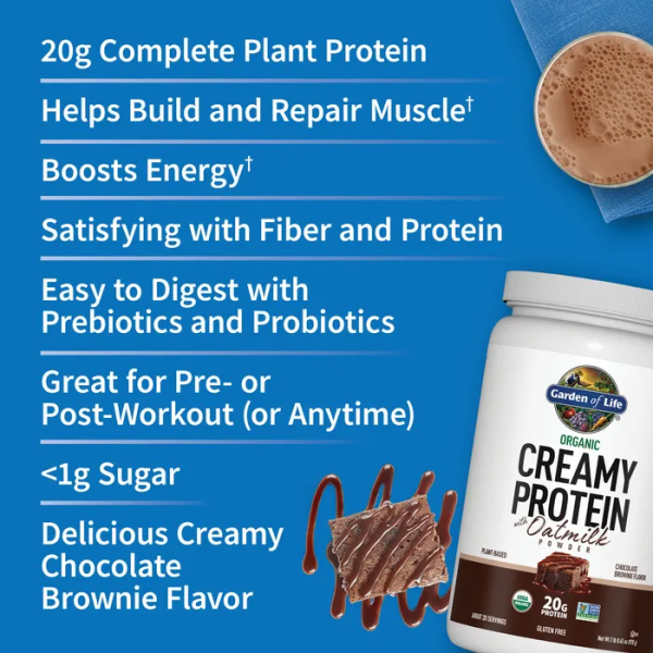 Garden of Life Organic Creamy Protein with Oatmilk Powder Chocolate Brownie - 20 Serving