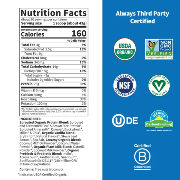 Garden of Life Organic Creamy Protein with Oatmilk Powder Vanilla Cookie - 20 Serving