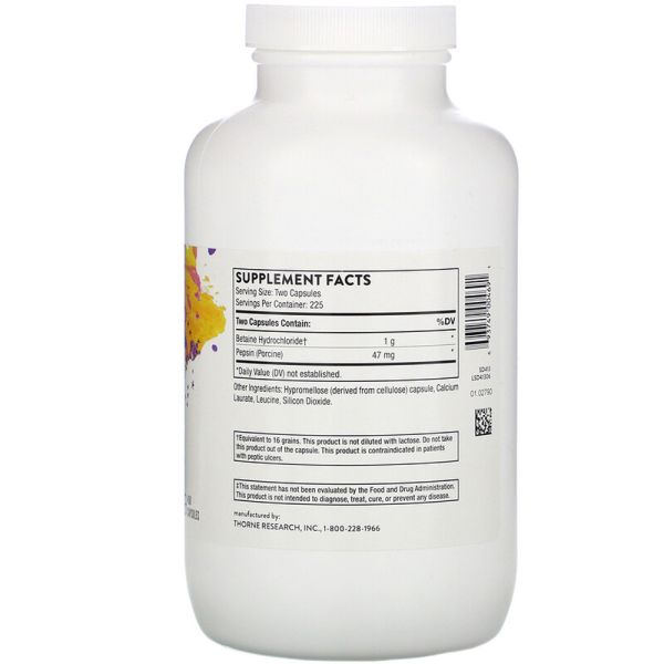 Thorne Research Betaine HCL & Pepsin 450 Capsules