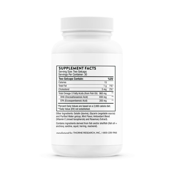Thorne Research, Advanced DHA, 650 mg DHA and 200 mg of EPA, 60 gelcaps