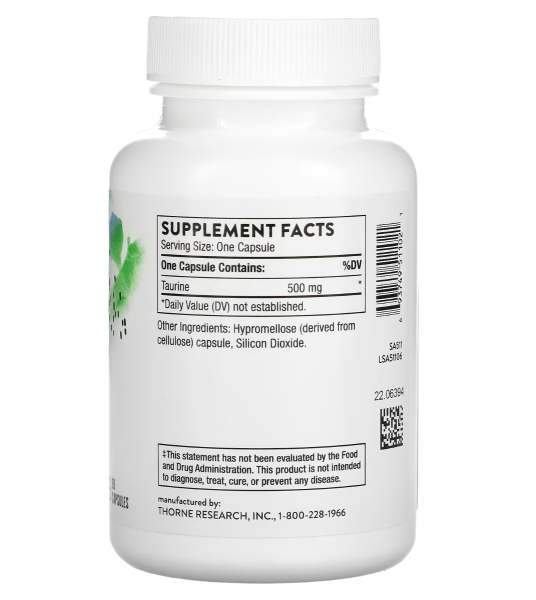 Thorne Research, Taurine, 90 Capsules