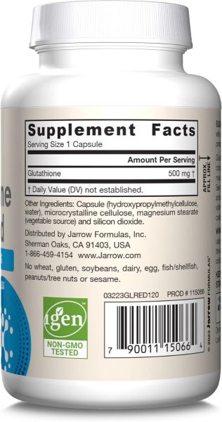 Jarrow Formulas Immune Support Reduced Glutathione - 500 mg - 120 Veggie Caps