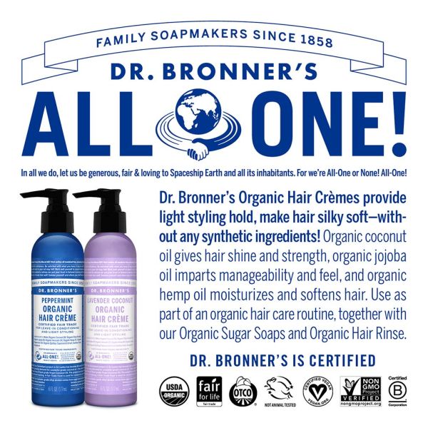 Dr. Bronner's Organic Hair Creme Lavender Coconut - 6 fl oz