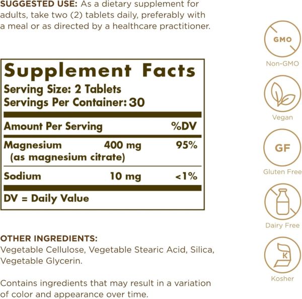 Solgar Magnesium Citrate - 400 mg - 120 Tablets