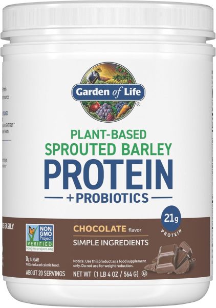Garden of Life, Plant‑Based Sprouted Barley Protein + Probiotics, Chocolate, 1 lb 4 oz (564 g)