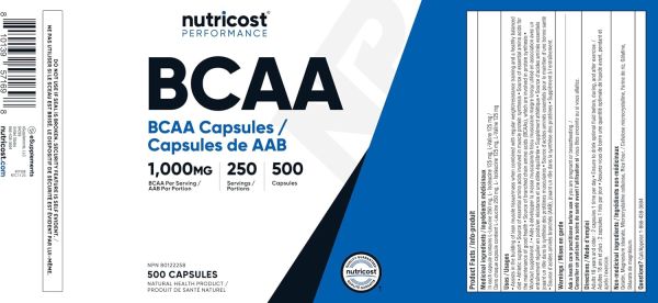 Nutricost, BCAA Supplement (1000mg) 500 Capsules - 2:1:1 Branched Chain Amino Acids