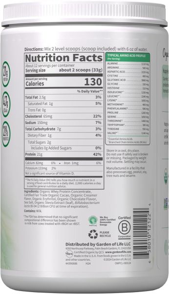 Garden of Life, Organic Whey Protein, Grass-Fed, Vanilla, 13.33 oz (378 g)