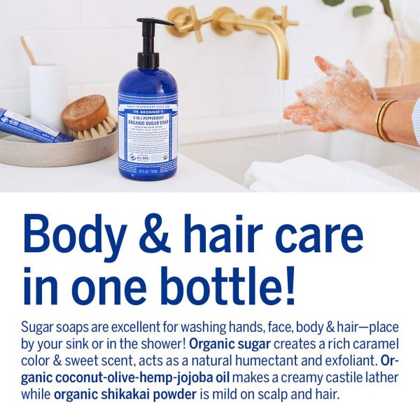 Dr. Bronner's Organic 4-in-1 Pump Soap Sugar Peppermint - 12 fl oz